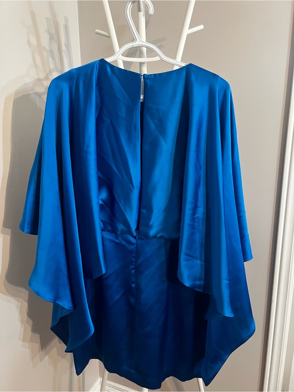 Zara Bright Blue Satin Mini Dress with Cape Sleeves - Picture 8 of 9